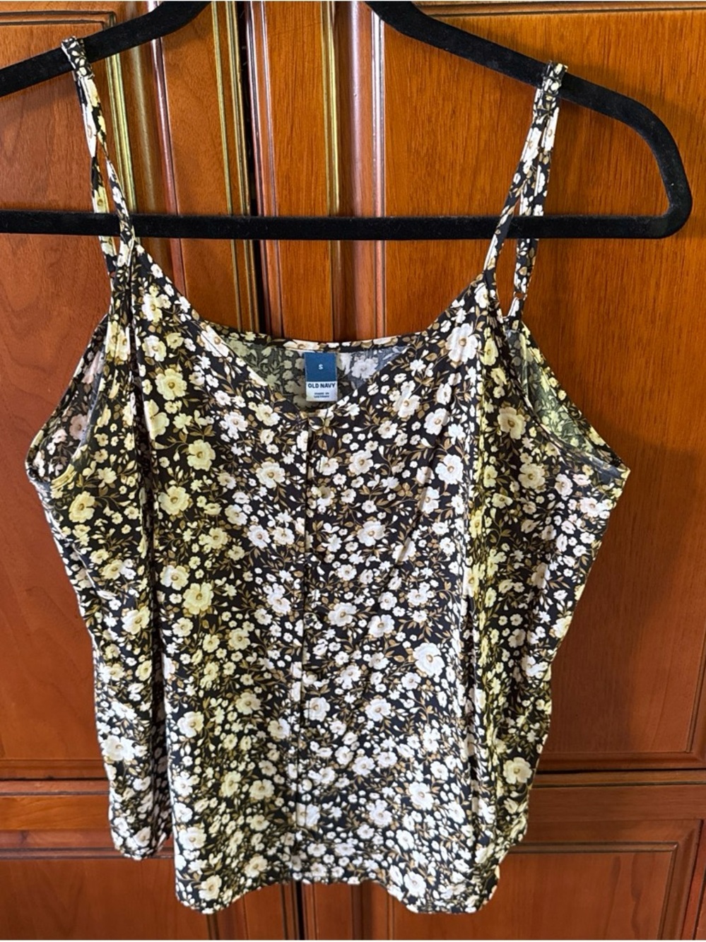 Old Navy Black Floral Button-Front Camisole with Cream Blossoms